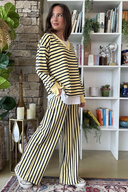 Marlowe Stripe Sweatshirt Lemonade Navy